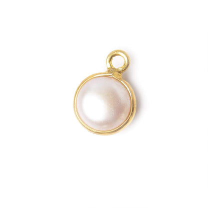 8.5mm Vermeil Bezel Rose' White Freshwater Pearl Button Pendant 1 Piece