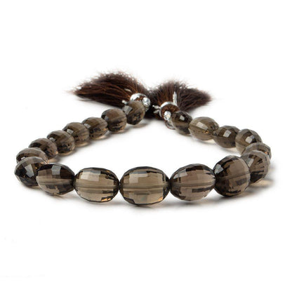 15x12mm Smoky Quartz Checkerboard Faceted Oval Beads 8 inch 14 pieces