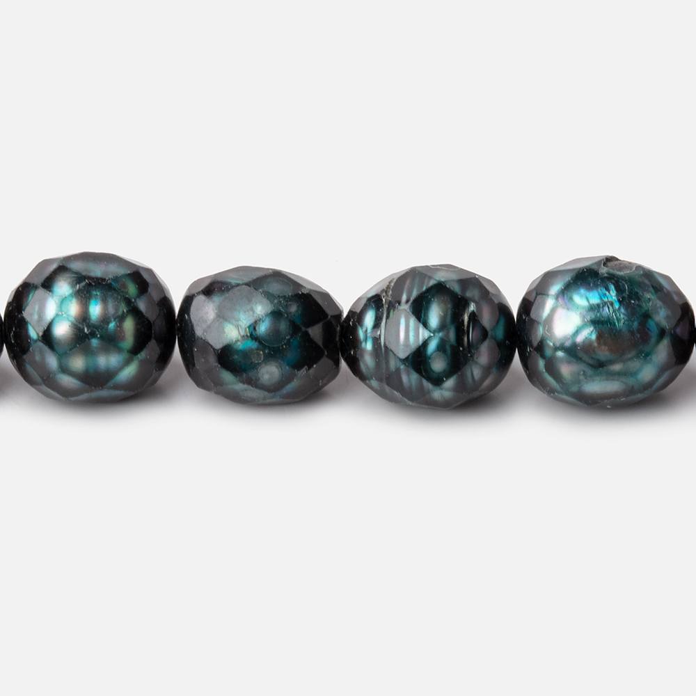 8.5x7.5-9.5x8mm Dark Teal Faceted Oval Freshwater Pearls 16 inch 36 pieces