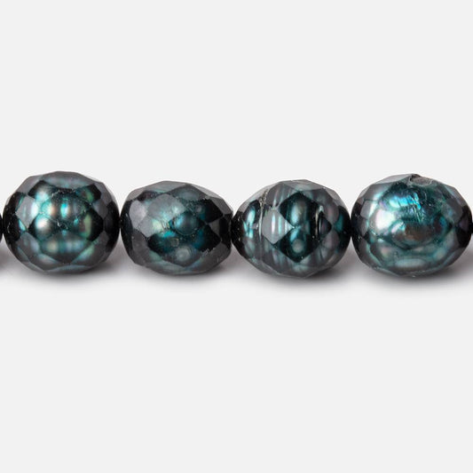 8.5x7.5-9.5x8mm Dark Teal Faceted Oval Freshwater Pearls 16 inch 36 pieces