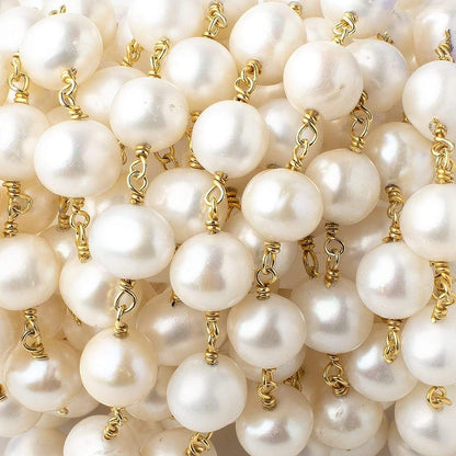 8.5x9-8x10mm White Off Round Pearls on Vermeil Chain by the Foot 20 pieces