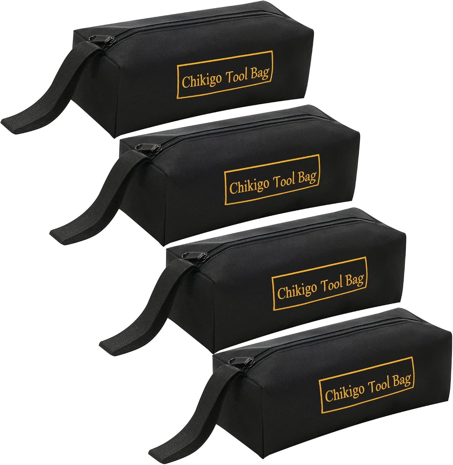 4-Pack Small Tool Bags with Zipper, Waterproof Tool Pouch Double Layer Tool Bag Organizer with Portable Handle, Multi-Purpose Black Tote Bag for Storage and Sorting (11 X 4.3 X 3.54 Inches)