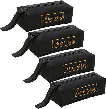 4-Pack Small Tool Bags with Zipper, Waterproof Tool Pouch Double Layer Tool Bag Organizer with Portable Handle, Multi-Purpose Black Tote Bag for Storage and Sorting (11 X 4.3 X 3.54 Inches)