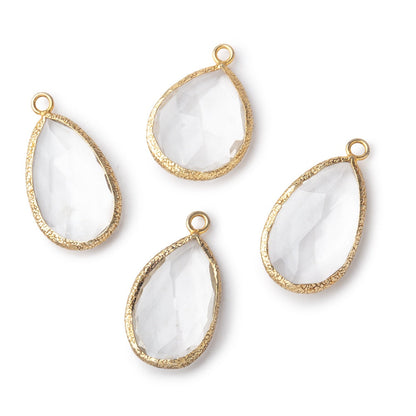 20x13mm Textured Vermeil Bezeled Crystal Quartz Pear Pendant 1 piece