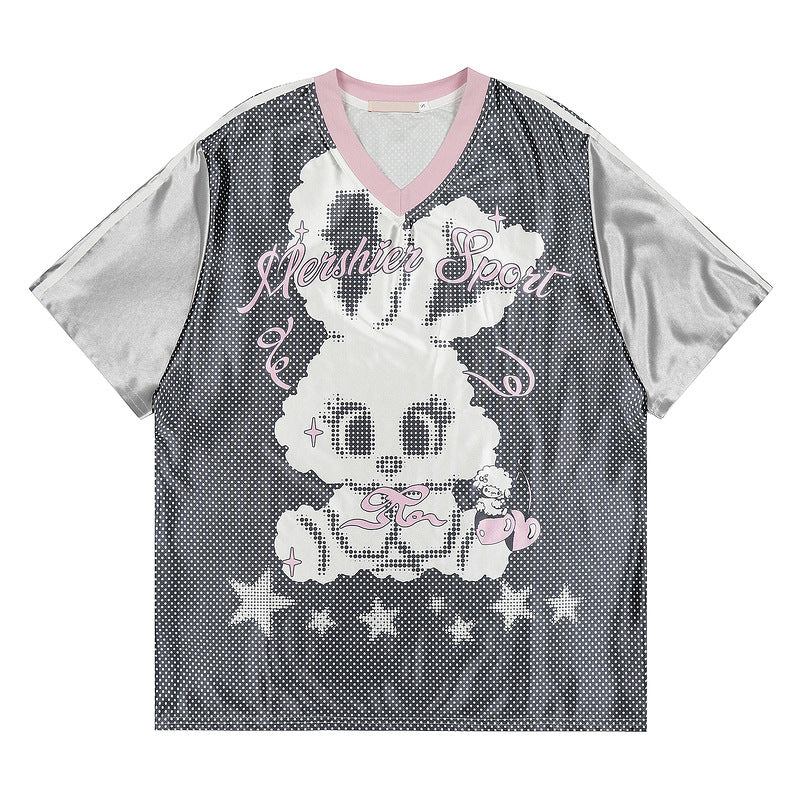 Short Sleeve T-Shirt Unisex Loose Casual Street Sports V-Neck