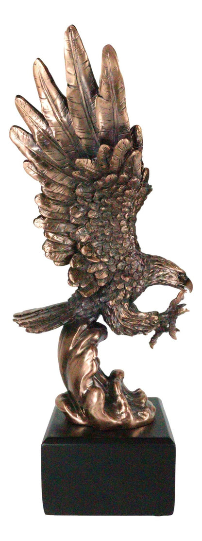 Electroplated Bronze Resin Bald Eagle with Open Wings Swooping over Water Statue