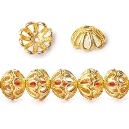 8mm 22kt Gold plated Copper Bead Cap Floral Design 8 inch 58 pieces