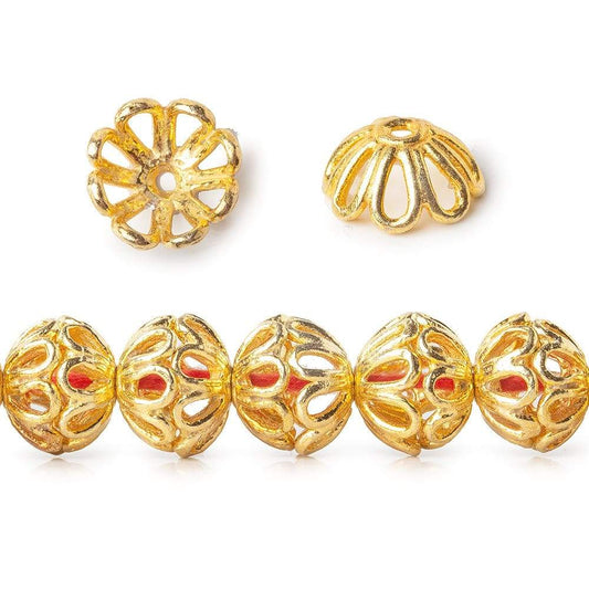 8mm 22kt Gold plated Copper Bead Cap Floral Design 8 inch 58 pieces