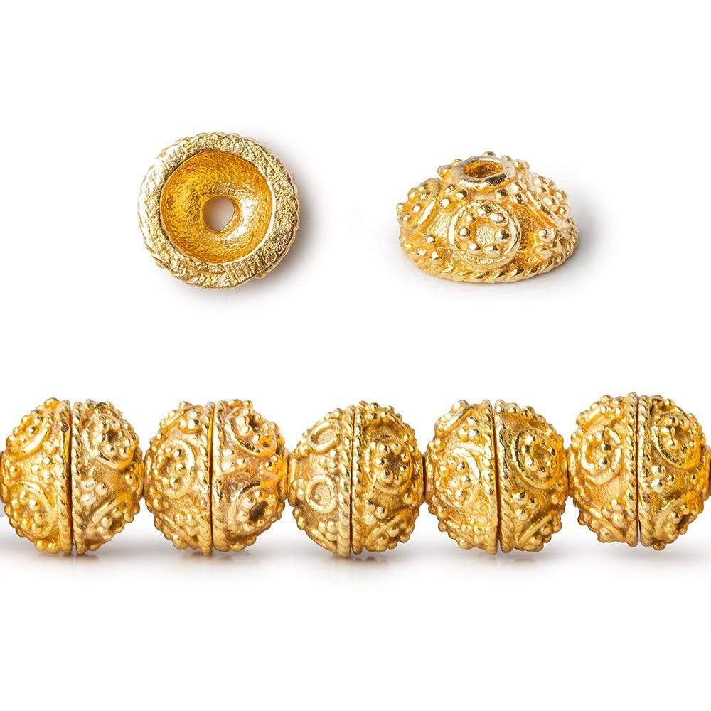 8mm 22kt Gold plated Copper Bead Cap Miligrain Circles 8 inch 54 pieces