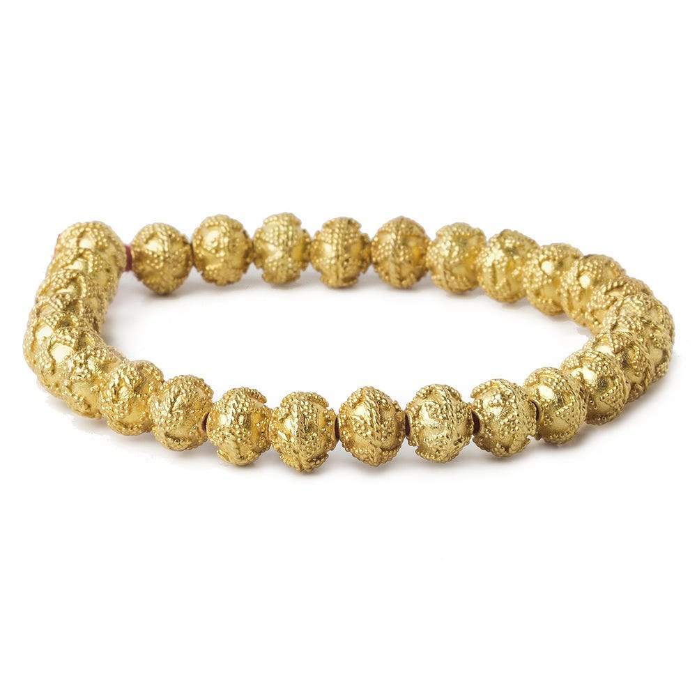 8mm 22kt Gold plated Copper Bead Miligrain Small and Large Triangle Design 8 inch 28 pieces