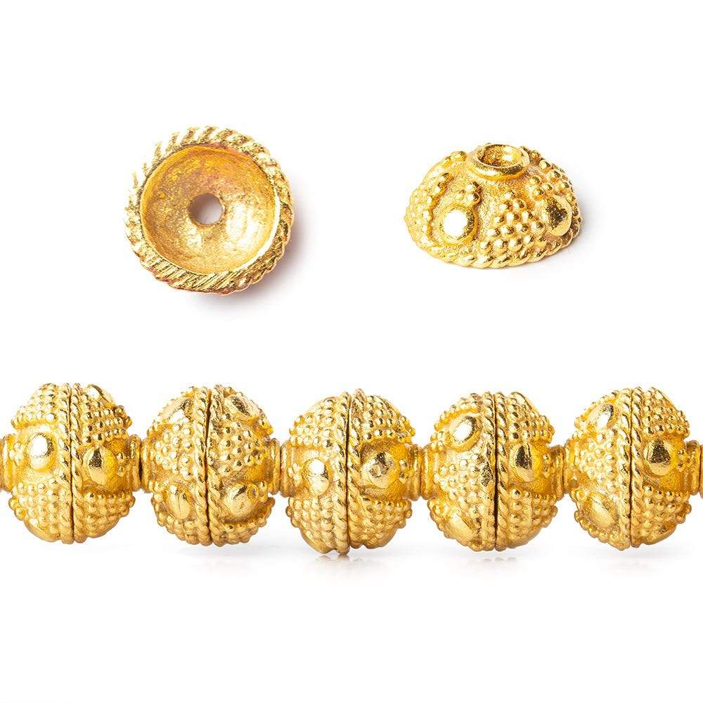 8mm 22kt Gold Plated Bead Cap Miligrain Triangle and Dot 8 inch 58 Beads