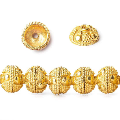 8mm 22kt Gold Plated Bead Cap Miligrain Triangle and Dot 8 inch 58 Beads