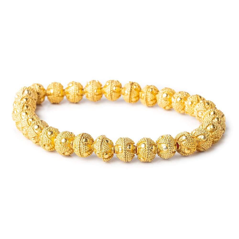 8mm 22kt Gold Plated Bead Cap Miligrain Triangle and Dot 8 inch 58 Beads