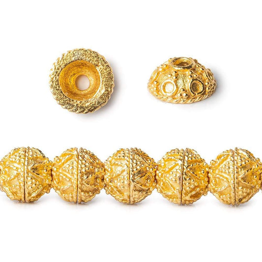 8mm 22kt Gold plated Copper Bead Cap Miligrain Triangle and Heart 8 inch 54 pieces