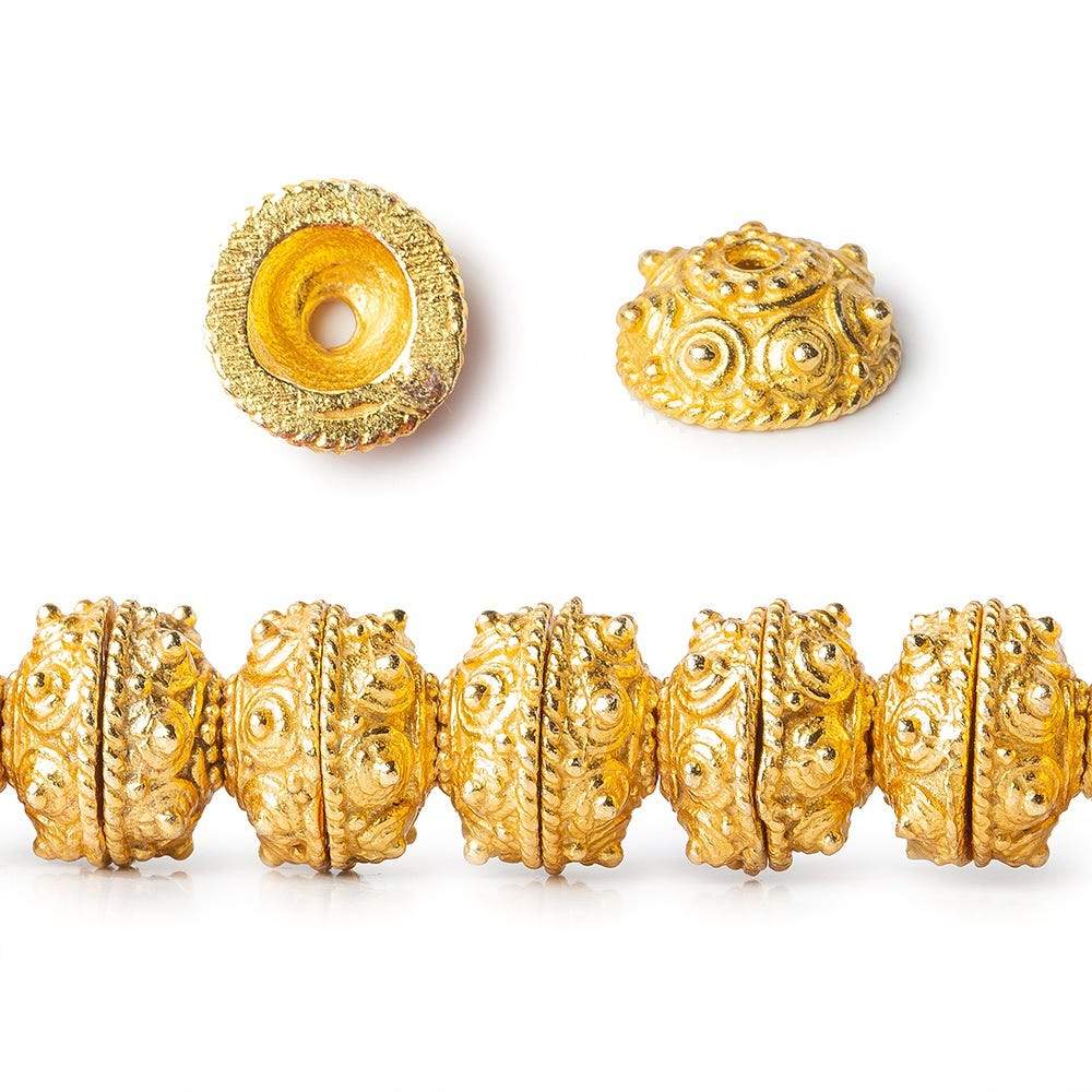 8mm 22kt Gold plated Copper Bead Cap Moroccan Dot 8 inch 60 pieces