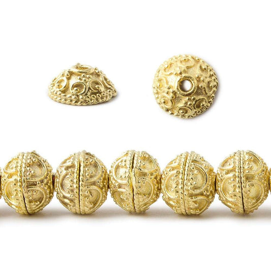 8mm 22kt Gold Plated Copper Bead Cap Persian Design 8 inch 58 pieces