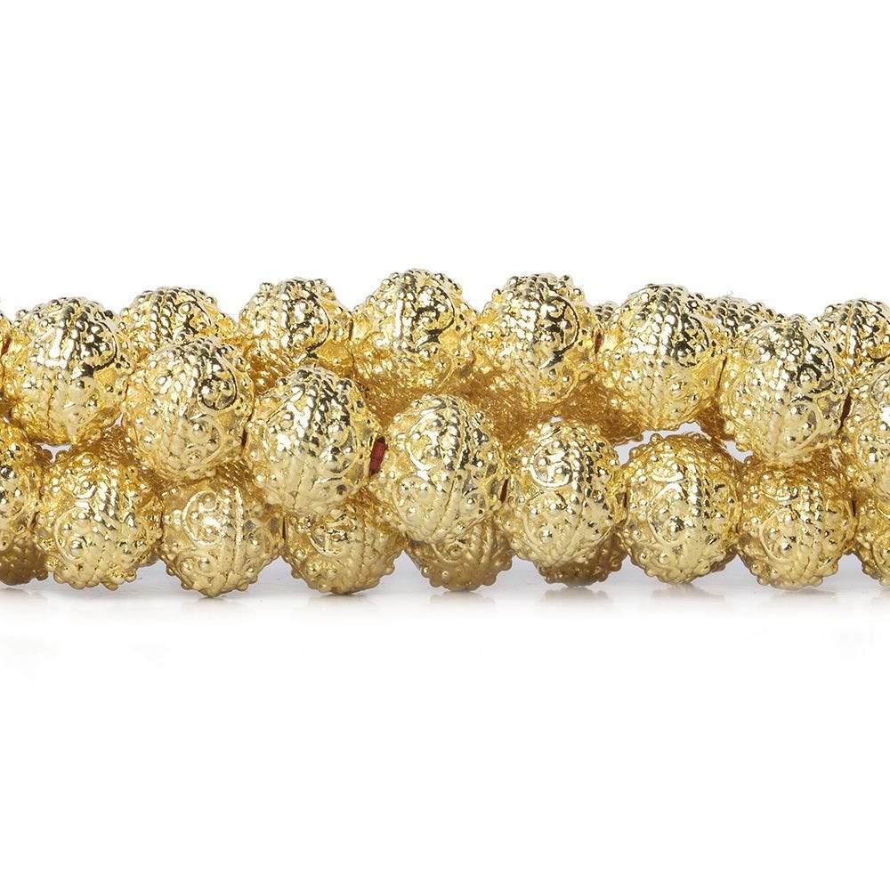 8mm 22kt Gold  plated Copper Bead Round Persian Design 8 inch 28 pieces