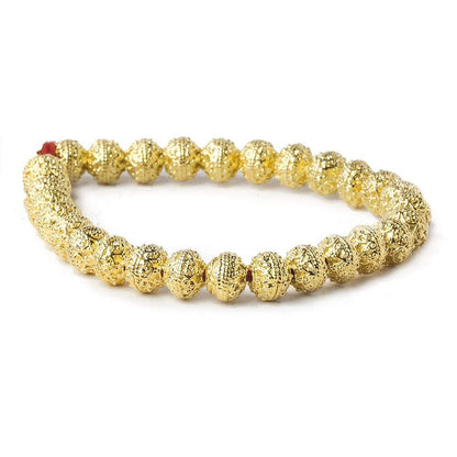 8mm 22kt Gold  plated Copper Bead Round Persian Design 8 inch 28 pieces