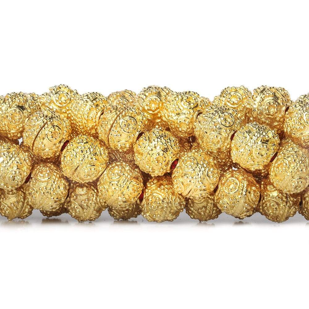 8mm 22kt Gold Plated Copper Bead Roval  Miligrain Circles  8 inch 27 pieces