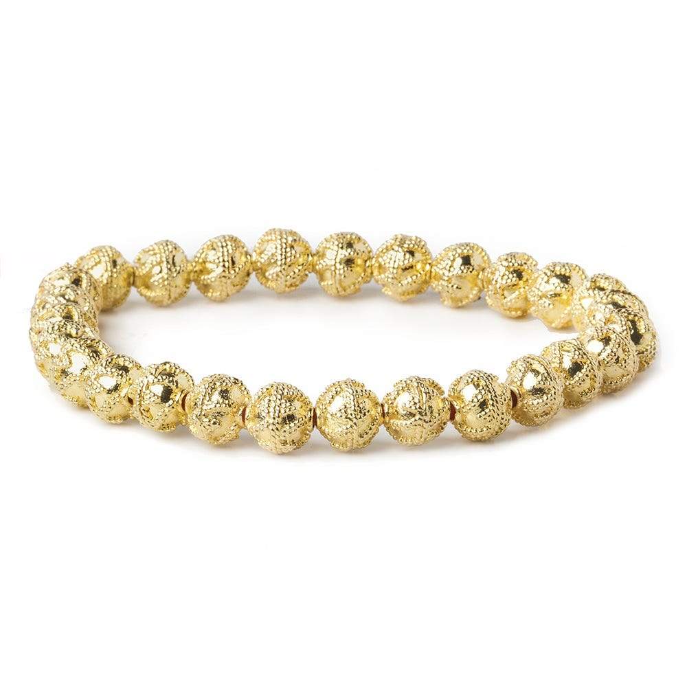 8mm 22kt Gold Plated Copper Bead Roval  Miligrain Triangle 8 inch 28 pieces