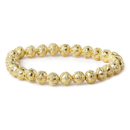 8mm 22kt Gold Plated Copper Bead Roval  Miligrain Triangle 8 inch 28 pieces