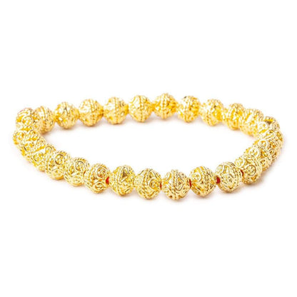 8mm 22kt Gold plated Copper Round Bali Beads 8 inch 27 beads