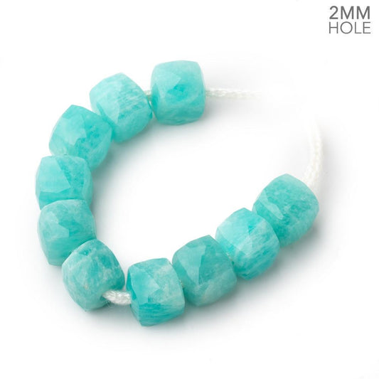 8mm Amazonite 2mm Large Hole Faceted Cube Beads Set of 10