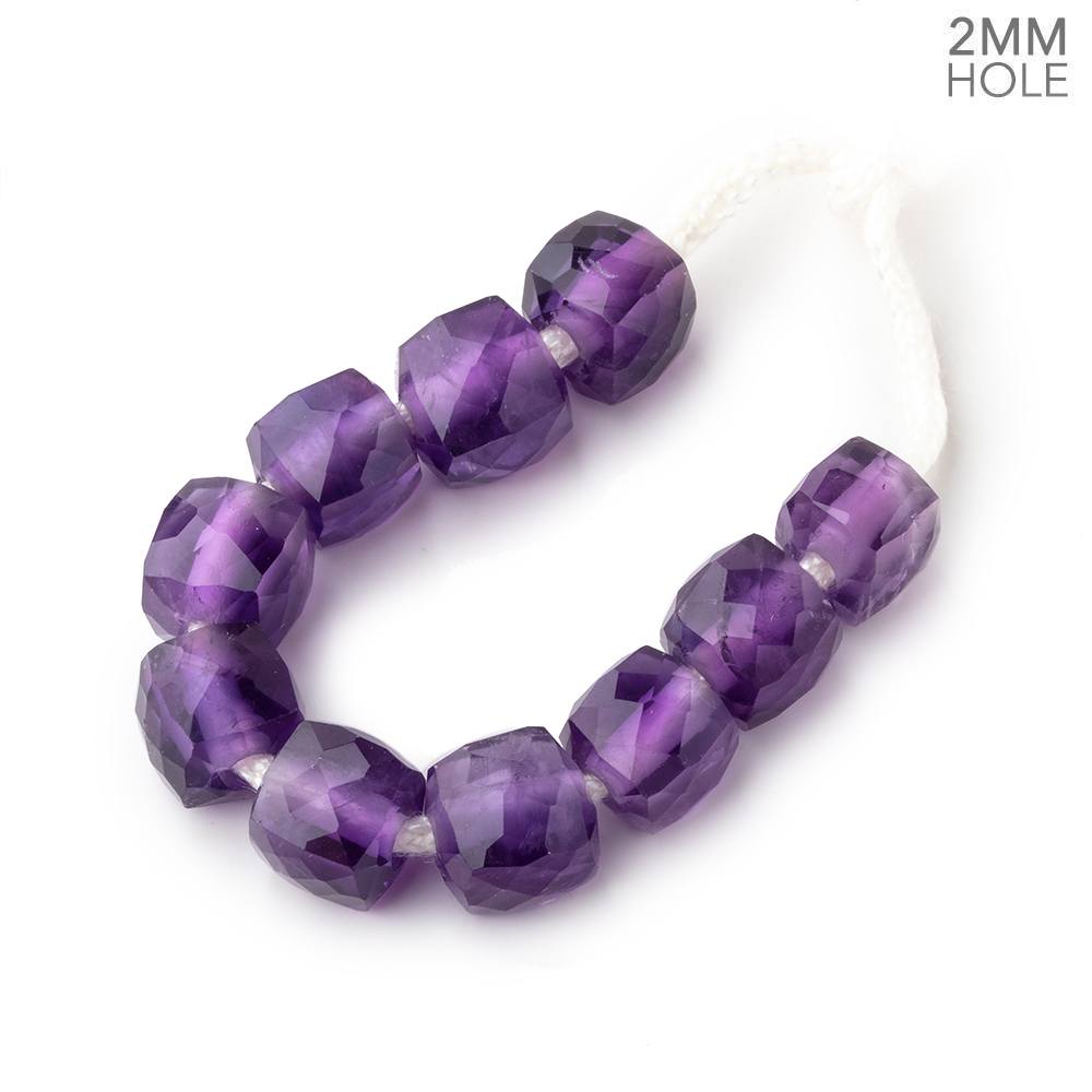 8mm Amethyst 2mm Large Hole Faceted Cube Beads Set of 10