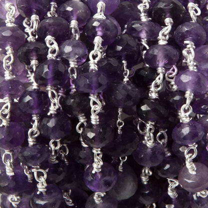 8mm Amethyst faceted rondelle Silver Chain by the foot 26 pcs