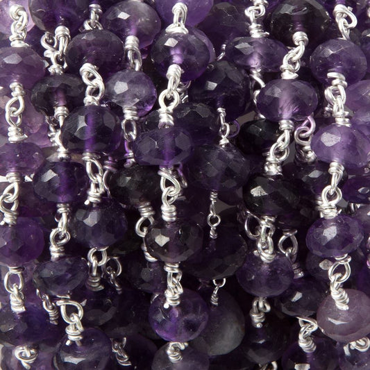 8mm Amethyst faceted rondelle Silver Chain by the foot 26 pcs