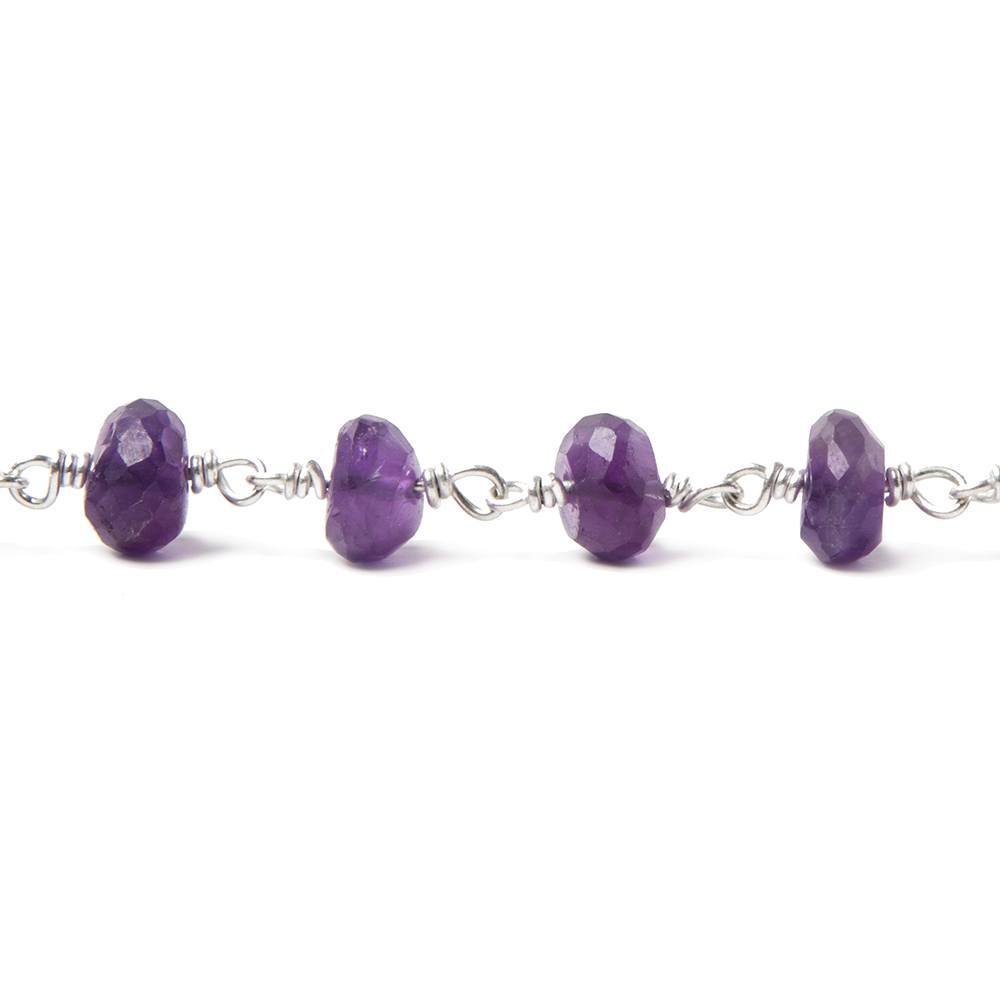 8mm Amethyst faceted rondelle Silver Chain by the foot 26 pcs