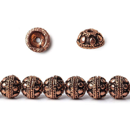 8mm Antiqued Copper Bead Cap Round Circle 8 inch 54 pcs