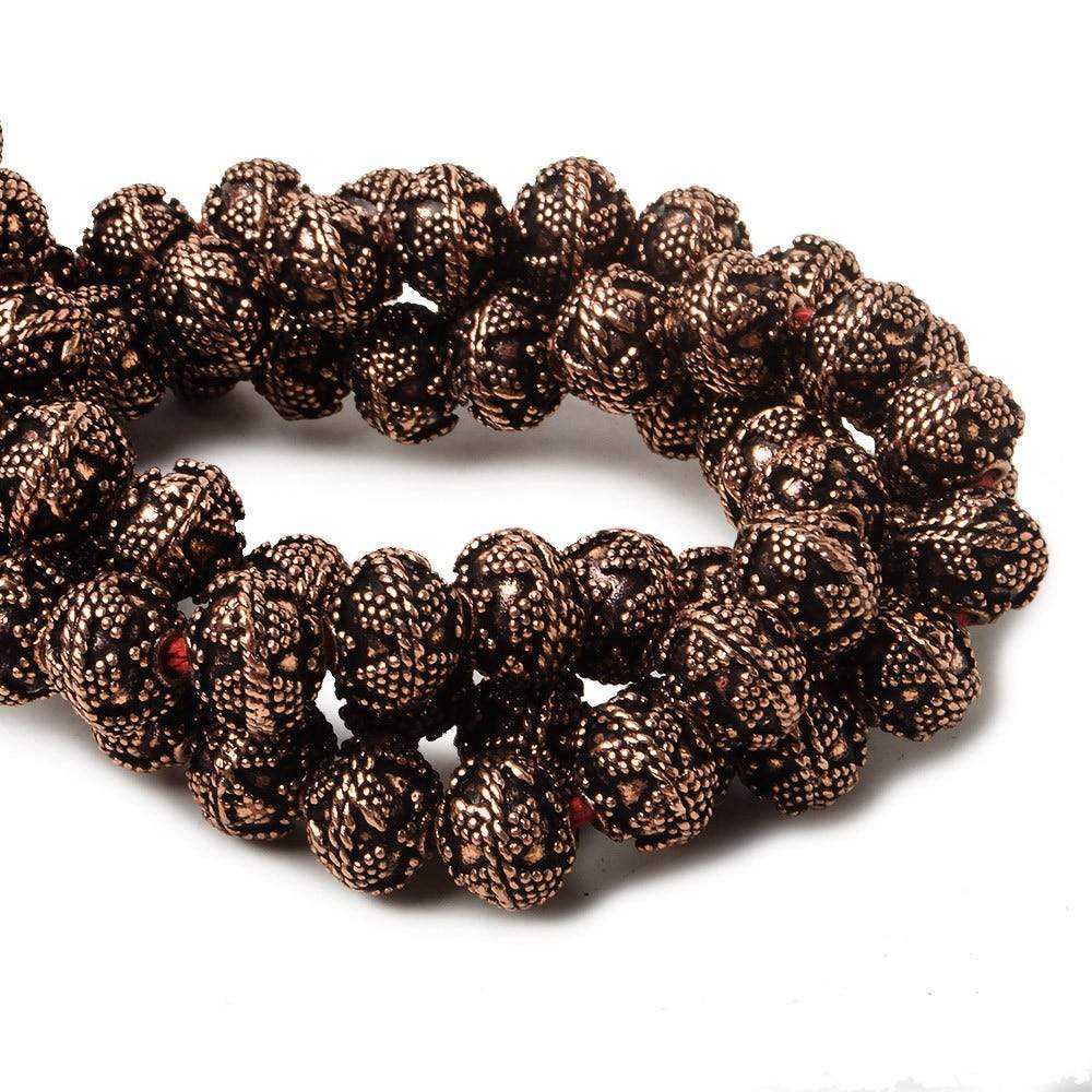 8mm Antiqued Copper Bead Miligrain Small & Large Triangle Design 8 inch 28 pcs