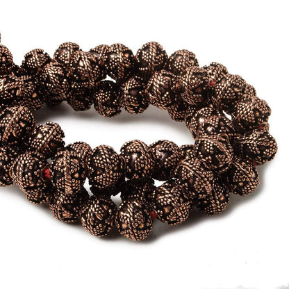 8mm Antiqued Copper Bead Miligrain Small & Large Triangle Design 8 inch 28 pcs