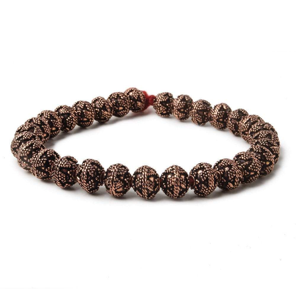 8mm Antiqued Copper Bead Miligrain Small & Large Triangle Design 8 inch 28 pcs