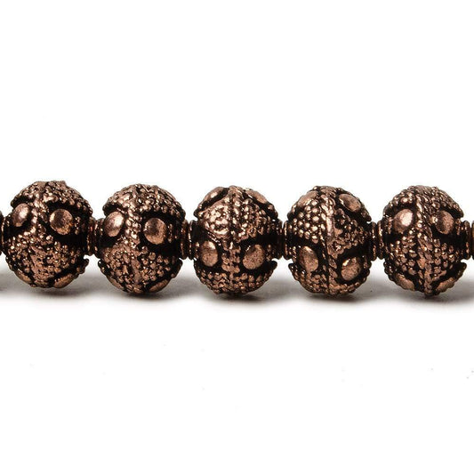 8mm Antiqued Copper Bead Miligrain Triangle & amp; Dot Design 8 inch 28 pcs