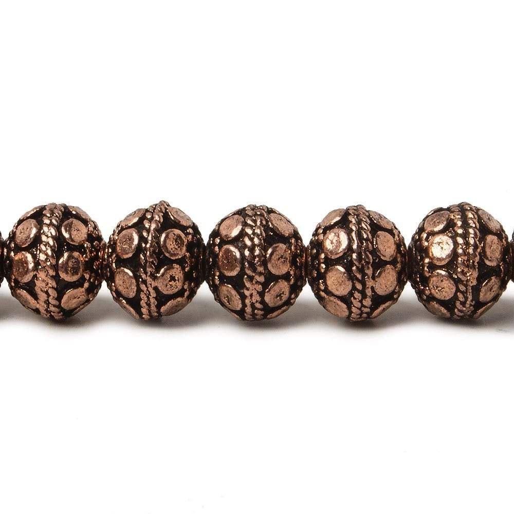 8mm Antiqued Copper Bead Round Dot Design 8 inch 28 pcs