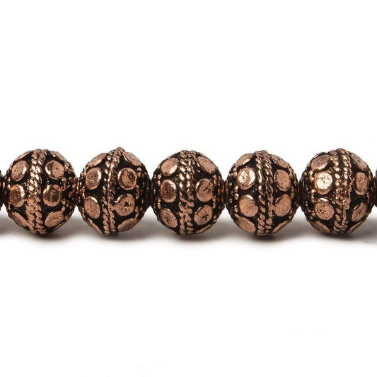 8mm Antiqued Copper Bead Round Dot Design 8 inch 28 pcs