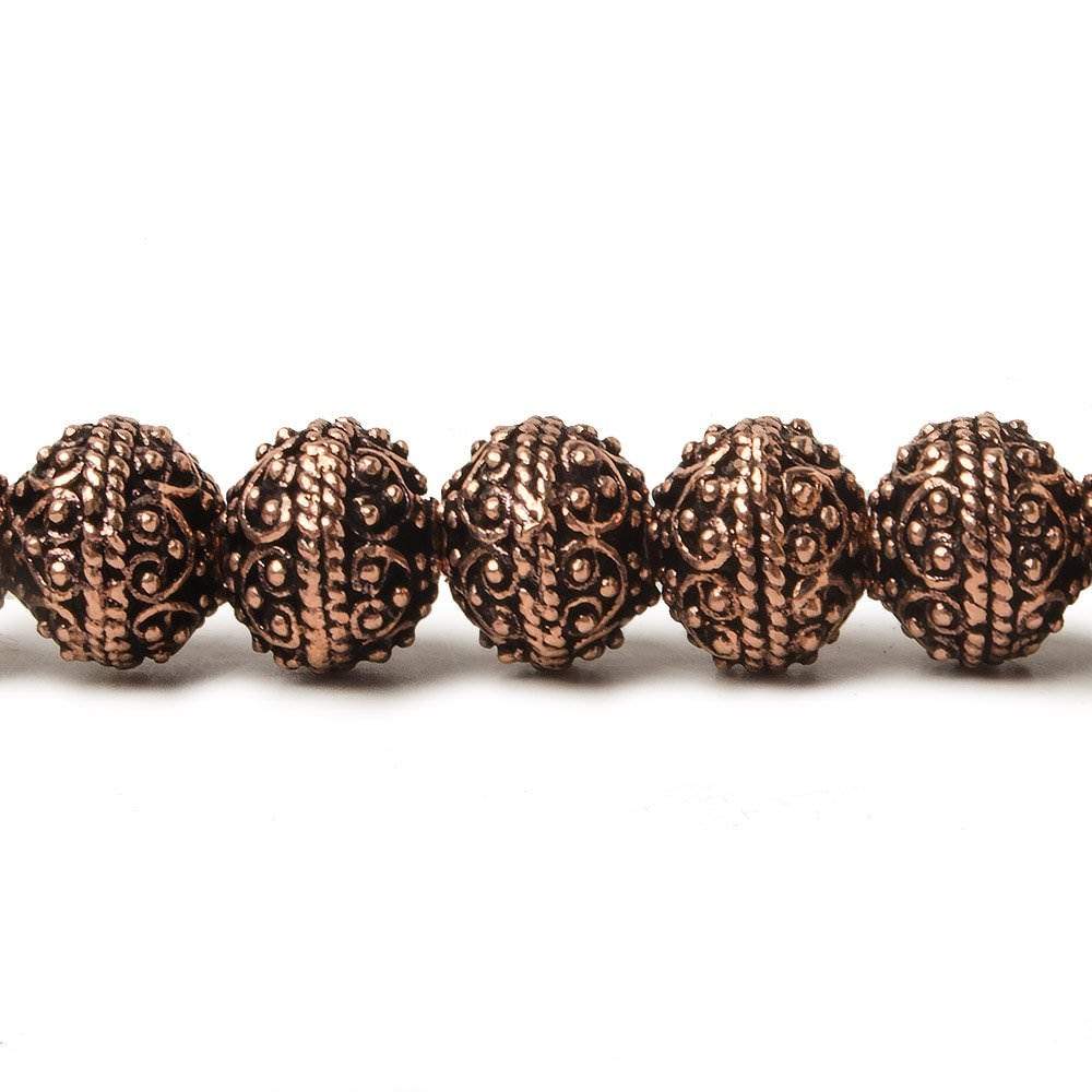 8mm Antiqued Copper Bead Round Miligrain Persian Design 8 inch 28 pcs