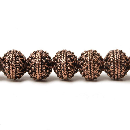 8mm Antiqued Copper Bead Round Miligrain Persian Design 8 inch 28 pcs