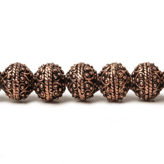 8mm Antiqued Copper Bead Round Miligrain Persian Design 8 inch 28 pcs