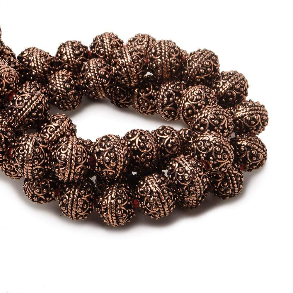 8mm Antiqued Copper Bead Round Miligrain Persian Design 8 inch 28 pcs