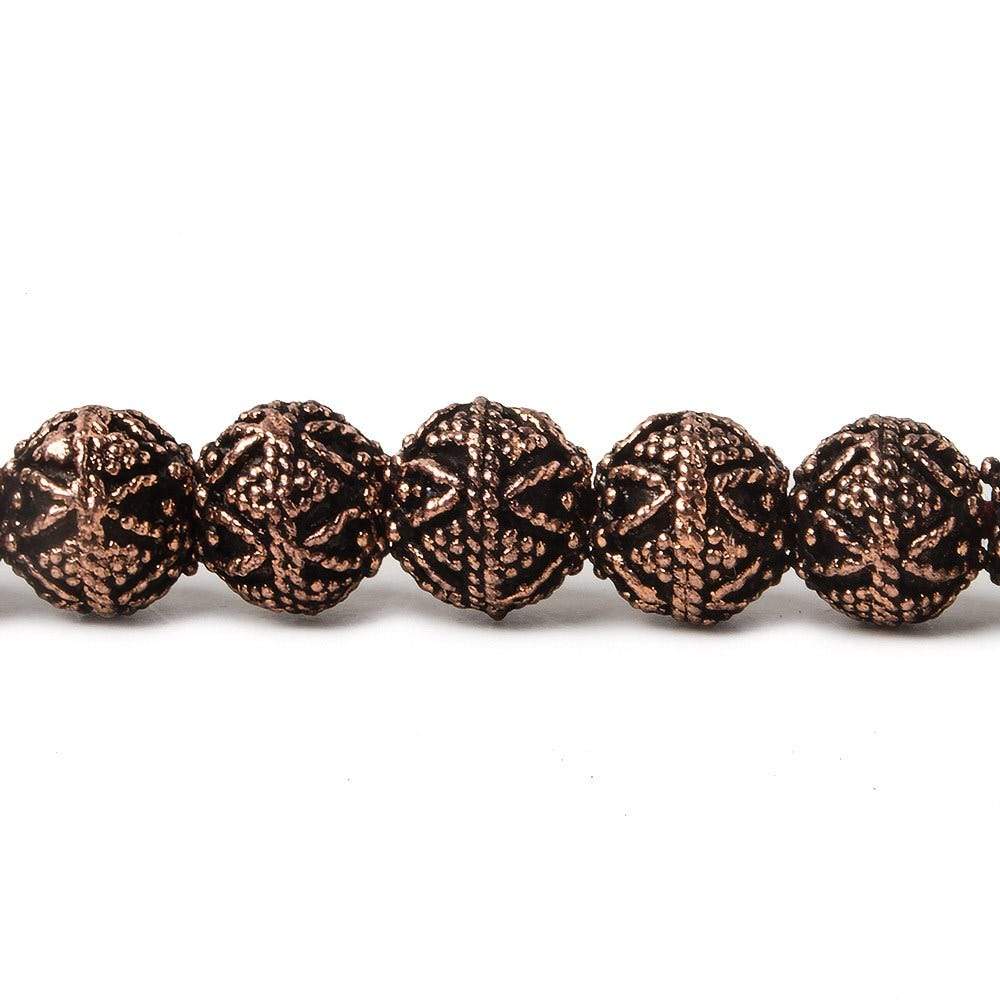 8mm Antiqued Copper Bead Round Miligrain Triangle Design 8 inch 28 pcs