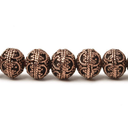 8mm Antiqued Copper Bead Round Persian Design 8 inch 28 pcs
