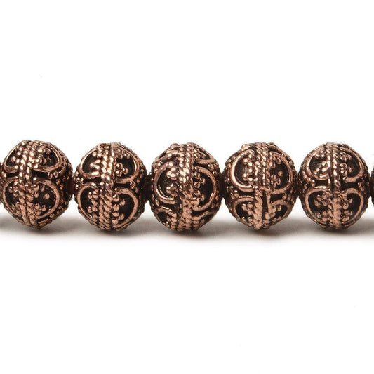8mm Antiqued Copper Bead Round Persian Design 8 inch 28 pcs