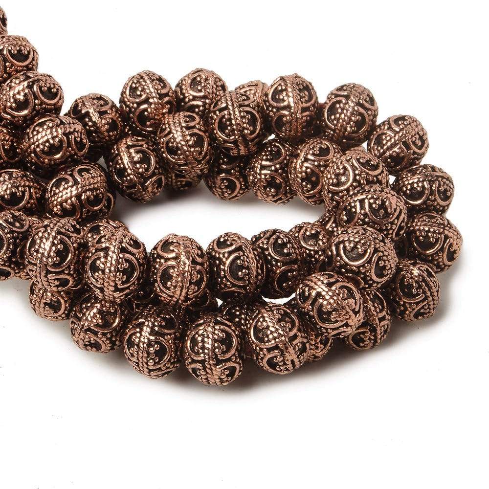 8mm Antiqued Copper Bead Round Persian Design 8 inch 28 pcs
