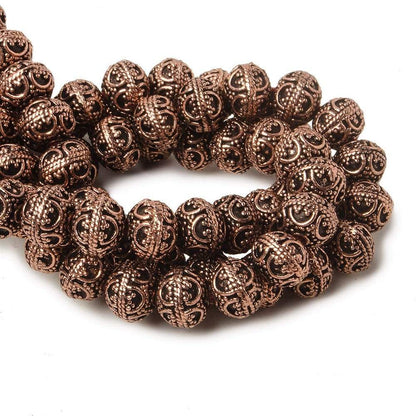 8mm Antiqued Copper Bead Round Persian Design 8 inch 28 pcs