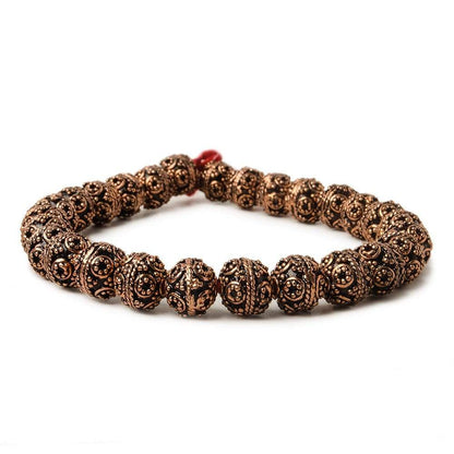 8mm Antiqued Copper Beads Roval  Miligrain Circles 8 inch 28 pcs