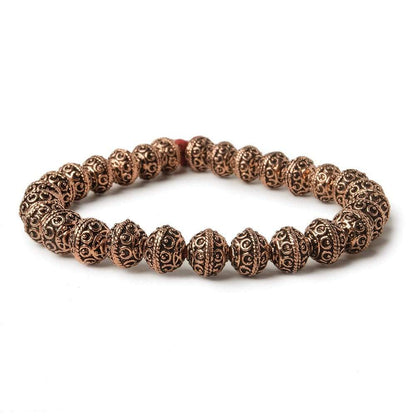 8mm Antiqued Copper Beads Roval Persian Circle and Dot 8 inch 28 pcs