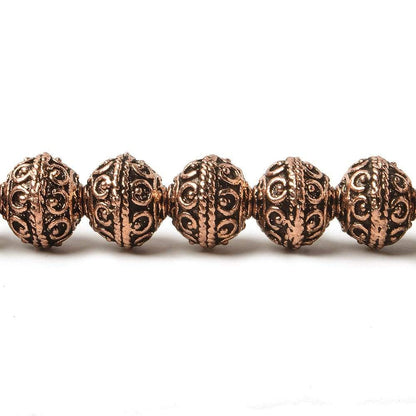 8mm Antiqued Copper Beads Roval Persian Circle and Dot 8 inch 28 pcs